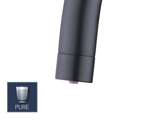 Gros plan du robinet avec le symbole PURE