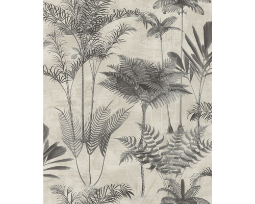 Papier peint intissé 555134 Lirico feuilles gris Papier peint avec motif de palmiers et de fougères
