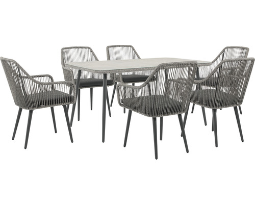 Ensemble de meubles de jardin Garden Place Dining Set Paula 6 places composé de: 6 chaises, table avec galettes d'assise textile gris