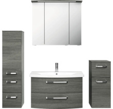 Modernes Badezimmermöbel-Set mit Waschbeckenunterschrank, Spiegelschrank und Seitenschränken in Holzoptik