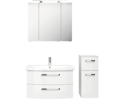 Badmöbel-Set Pelipal Serie 4010 BxHxT 114 x 200 x 45 cm Frontfarbe weiß hochglanz Badmöbelset 5-teilig und mehr mit Waschtisch Keramik weiß und Keramik-Waschtisch Waschtischunterschrank Spiegelschrank mit LED-Beleuchtung Unterschrank Badezimmermöbel-Set mit Spiegelschrank, Waschtisch und Unterschrank