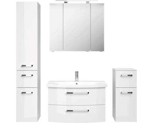 Meuble de salle de bains Pelipal xpressline 4010 144 x 200 x 45 cm façade blanc à haute brillance avec vasque en céramique blanc avec lavabo céramique sous-vasque armoire de toilette lumineuse armoire haute meuble bas 4010.0800112094