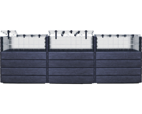 Drei modulare Hochbeete aus Holz und Kunststoff mit Bewässerungssystem