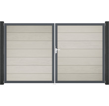 Portail double en imitation bois avec cadre métallique