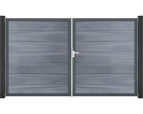 Portillon double GroJa Flex Grande à droite prémonté sans poteaux cadre anthracite 300 x 180 cm gris pierre