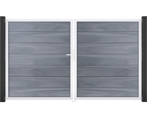 Portillon double GroJa Flex Grande à gauche prémonté sans poteaux cadre aluminium 300 x 180 cm gris pierre