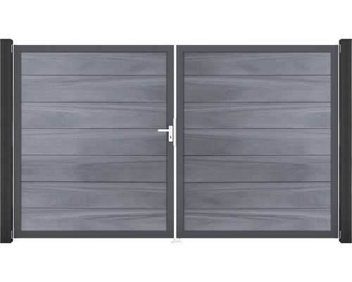 Portillon double GroJa Flex Grande à gauche prémonté sans poteaux cadre anthracite 300 x 180 cm gris pierre