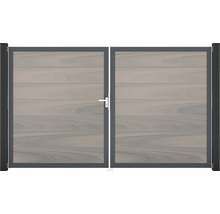 Doppelflügeltor aus Holz mit Metallrahmen