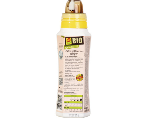 Engrais pour agrumes biologiques COMPO dans une bouteille de 0,5 litre