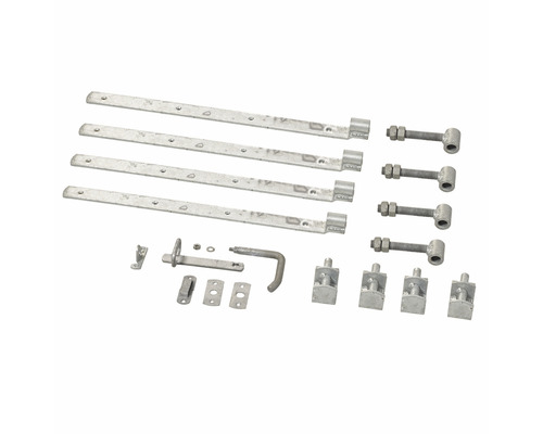 Kit de ferrures de portail avec pentures, gonds et loquet pour portails en bois