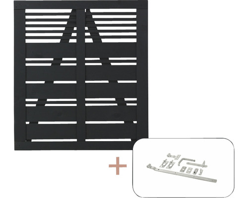 Portail à un vantail PLUS Silence y compris ferrures 100 x 110 cm RAL 9005 noir Portail de jardin en bois avec ferrures