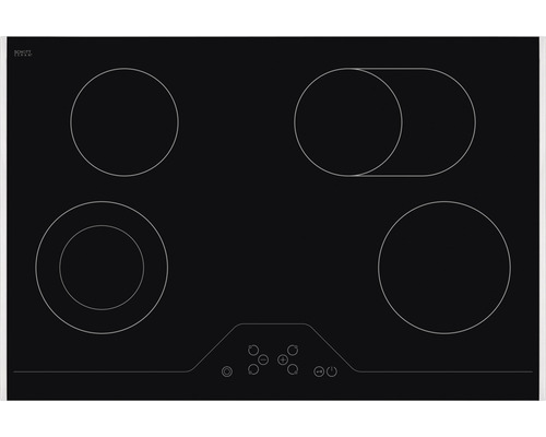 Table de cuisson vitrocéramique noire avec quatre zones de cuisson et commandes