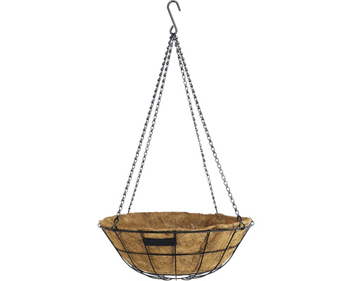 Blumenampel Bellissa Haas Gusseisen 55 x 55 x 30 cm schwarz braun Hängeampel mit Kokosfasereinsatz und Kette zum Aufhängen