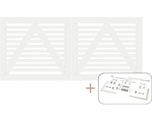 Portail double PLUS Tokyo y compris ferrures 200 x 90 cm RAL 9010 blanc Kit de portail en bois avec ferrures
