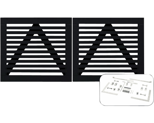 Portail double PLUS Tokyo y compris ferrures 200 x 90 cm RAL 9005 noir Deux portails de jardin en bois avec accessoires de montage