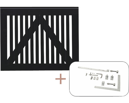 Portail à un vantail PLUS Sendai y compris ferrures 100 x 80 cm RAL 9005 noir Portail de jardin noir avec ferrures