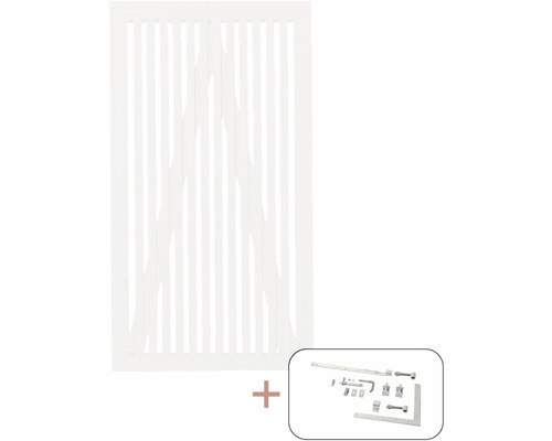 Portail à un vantail PLUS Sendai y compris ferrures 100 x 180 cm RAL 9010 blanc Elément de clôture avec ferrures pour clôtures de jardin
