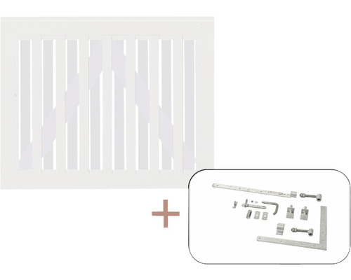 Portail à un vantail PLUS Nagano y compris ferrures 100 x 80 cm RAL 9010 blanc Portail de jardin en bois avec kit de ferrures