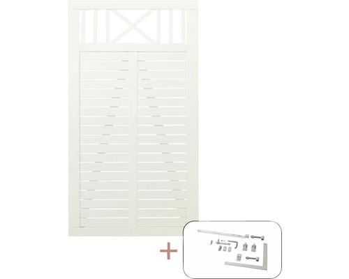 Portail à un vantail PLUS Nostalgi y compris ferrures 100 x 180 cm RAL 9010 blanc Portail de jardin avec ferrures