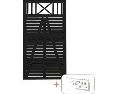 Portail à un vantail PLUS Nostalgi y compris ferrures 100 x 180 cm RAL 9005 noir Portillon de jardin avec accessoires de montage