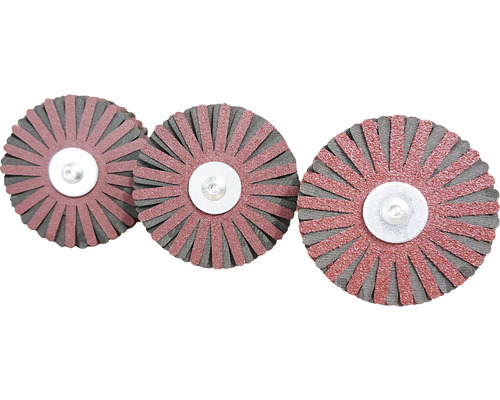 Trois meules abrasives à lamelles