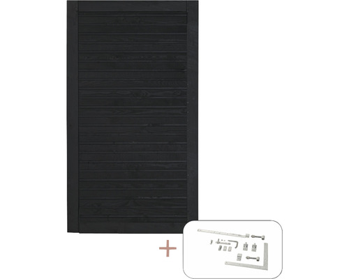 Schwarzes Holztor mit Beschlagset