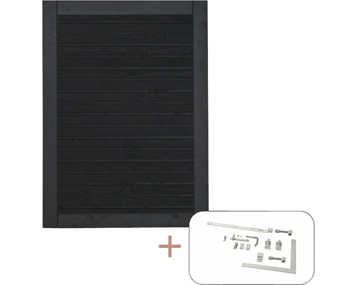Portail à un vantail PLUS Plank y compris ferrures 100 x 125 cm RAL 9005 noir Portail en bois avec ferrures