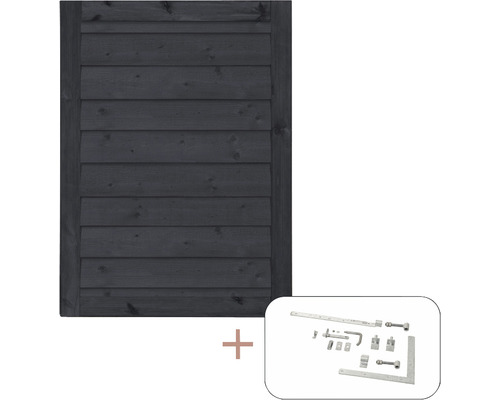 Portail à un vantail PLUS Klink y compris ferrures 100 x 125 cm RAL 9005 noir Volet en bois avec ferrures