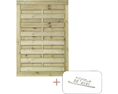 Portail à un vantail PLUS Bergen y compris ferrures 100 x 150 cm traité en autoclave par imprégnation Clôture en bois avec accessoires