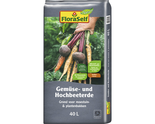 Terreau pour légumes et jardinières surélevées avec du charbon végétal FloraSelf Nature 40 l Terreau pour légumes et jardinières surélevées avec du charbon végétal FloraSelf Nature 40 l