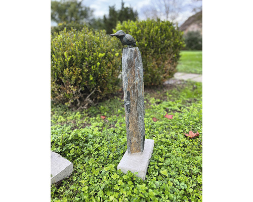 Figurine de jardin Parick Rottenecker martin-pêcheur avec colonne d'ardoise en bronze