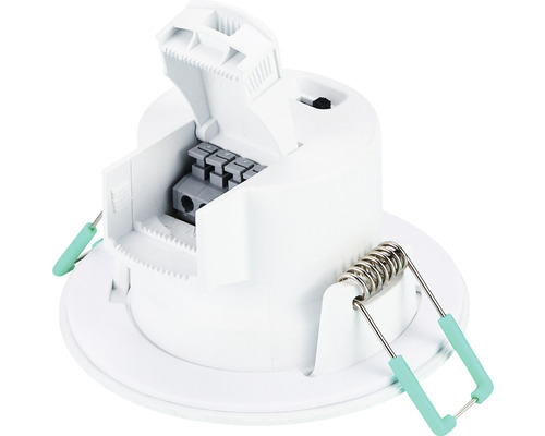 Détail d''un spot encastrable avec boîtier de bornier ouvert