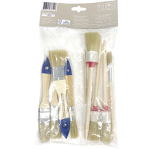 Ensemble de pinceaux avec différents pinceaux et manches en bois dans un emballage transparent