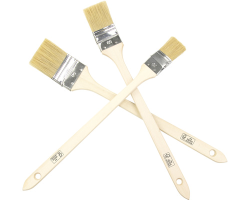 Drei Lackierpinsel mit Holzgriff und Naturborsten
