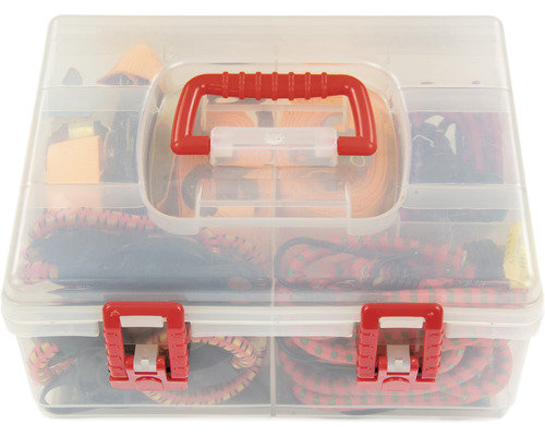 Boîte d''assortiment remplie de sangles d''arrimage et d''accessoires