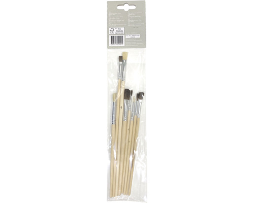 Set de pinceaux avec manches en bois dans un emballage transparent