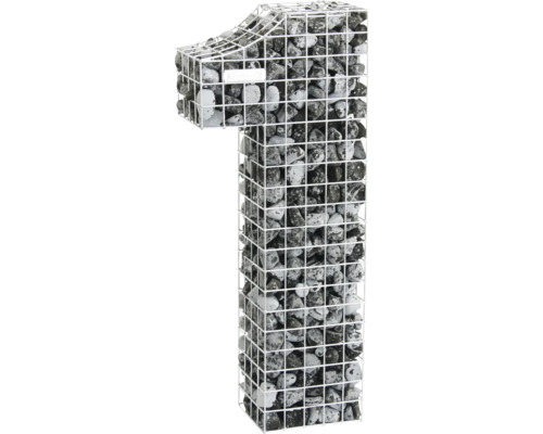 Gabione in Form der Zahl Eins gefüllt mit Steinen