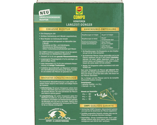 Engrais longue durée pour conifères COMPO avec une recette respectueuse de l''environnement