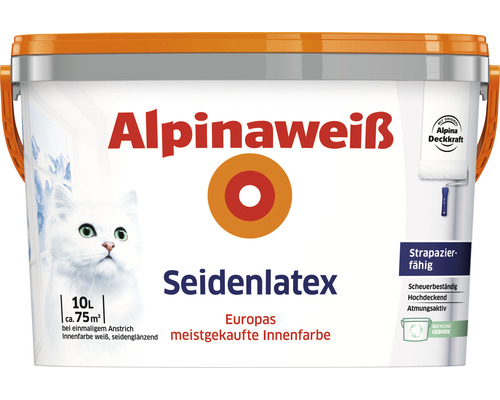 Peinture latex Alpina latex satiné blanc 10 l