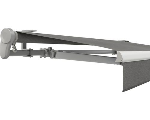 SOLUNA Gelenkarmmarkise Trend 5,5x2,5 Stoff Dessin U104 Gestell E6EV1 silber eloxiert Antrieb links inkl. Motor, Wandschalter und Nothandkurbel Markise mit Gestell
