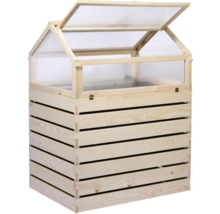 Jardinière surélevée en bois avec couvercle ouvert