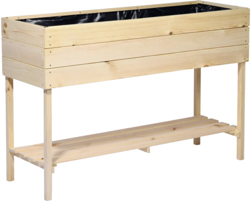 Jardinière sur pieds en bois avec étagère