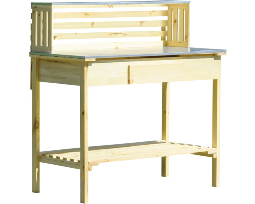 Table de jardin en bois avec espace de rangement et tiroir