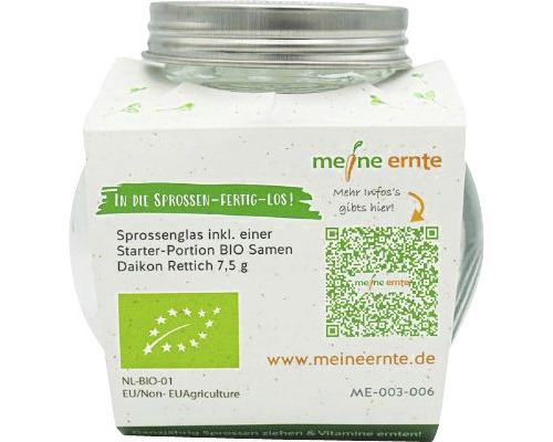 Sprossenglas inklusive einer Starterportion Bio-Samen Daikon Rettich 7,5 Gramm