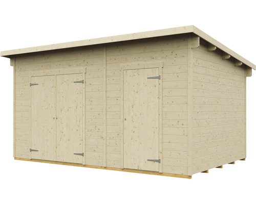 Abri de jardin en bois avec double porte et porte simple