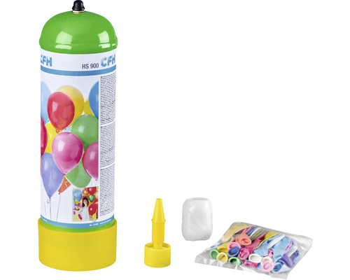 Bouteille d''hélium avec ballons, embout de remplissage et ficelle