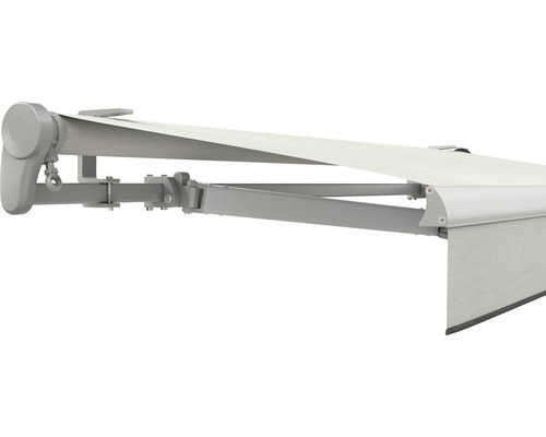 SOLUNA Gelenkarmmarkise Trend 4,5x4 Stoff Dessin U190 Gestell E6EV1 silber eloxiert Antrieb links inkl. Motor, Wandschalter,Nothandkurbel, Sonnen und Windwächter