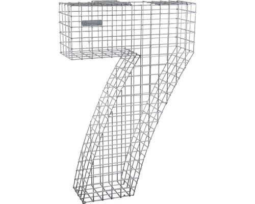 Gabionen-Element in Form der Zahl Sieben aus Drahtgitter
