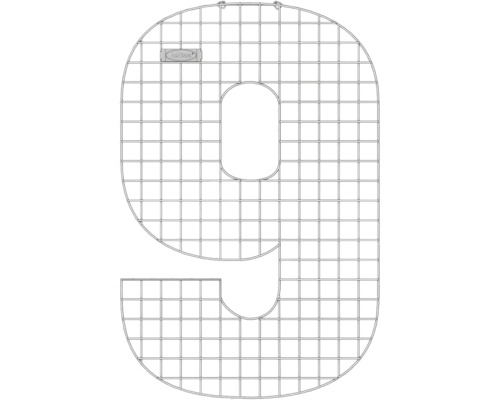 Spülbeckenschutz aus Metall in Form der Zahl Neun