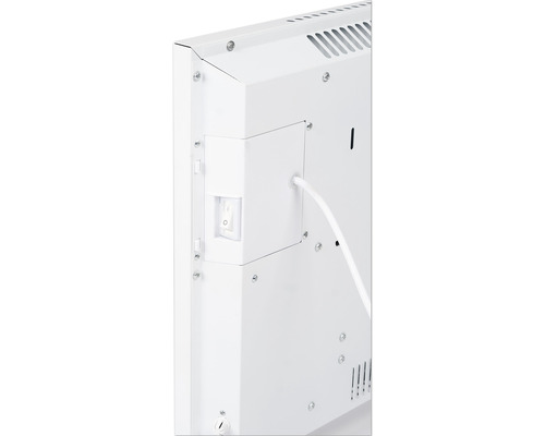 Detailansicht eines Heizkörpers mit Schalter und Kabel